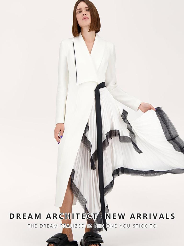 Women's Asymmetrical Pleated Ruffle Mesh Suit Jacket for Spring
