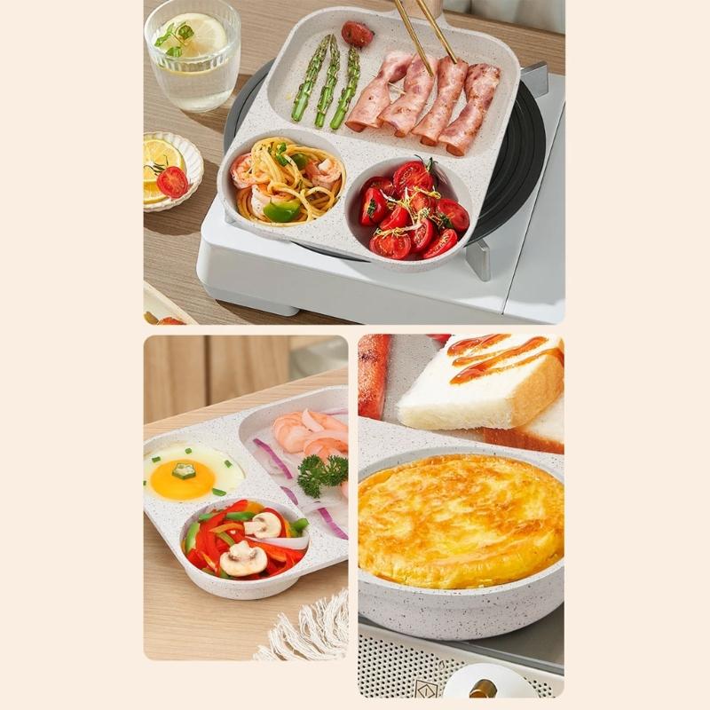 Aluminum Alloy 3 In 1 Nonstick Cookware Eggs Frying Pan For Fast Breakfast Cooking with Ergonomic Heat Resistant Grip