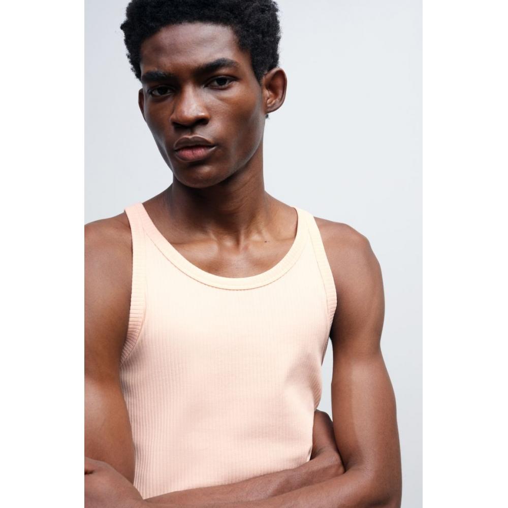 H M Ribbed Sleeveless Top sliM Fit Apricot Pink