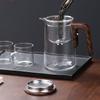 Tea Pot 600ml Glass Stainless Steel Press Control Magnetic Water Separation Teapot with Wooden Handle for Home Restaurant