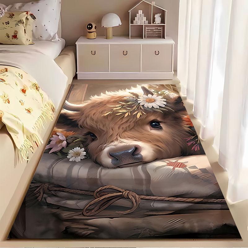 Cute Baby Cow with Flowers Suitable As a Non-slip Mat for the Living Room or Bedroom Sofa