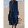 European and American New Summer Flower Ocean Printing European Size Round Neck Sleeveless Long Dress Creative Loose Dress