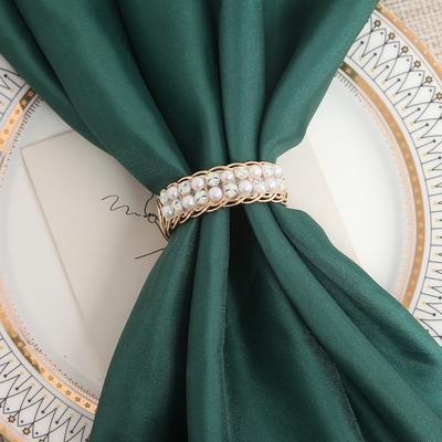 6Pcs Adjustable Pearl and Crystal Napkin Rings Set Luxury Metal Napkin Holders with Colorful Rhinestones for Wedding Party Home Dining Decor