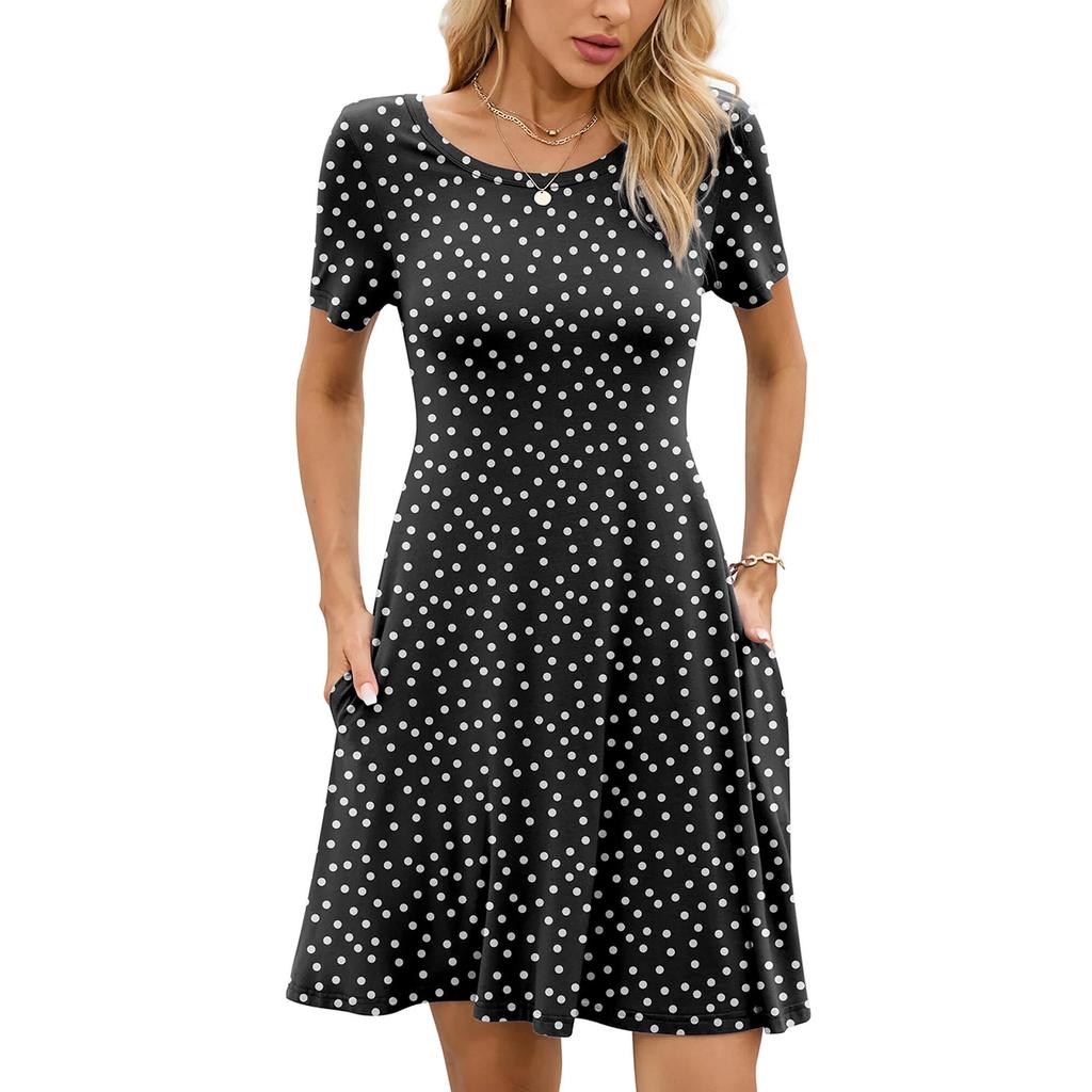 Women's Fashion Spring And Summer Round Neck Printed Short Sleeve Large Swing Dress