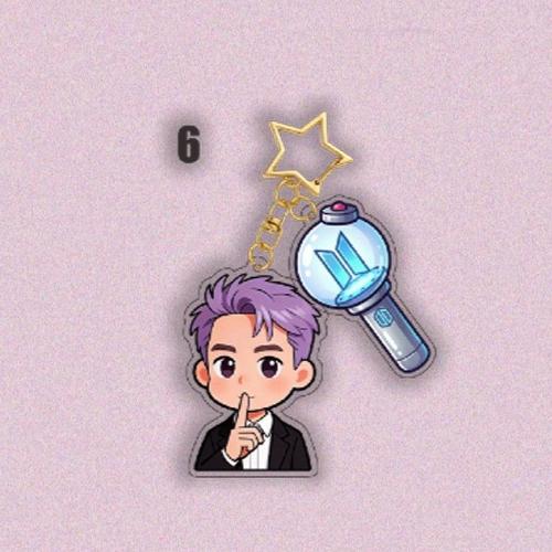 BTS Cartoon Suit Acrylic Keychain, Bangtan Boys Cartoon Figure with Army Bomb & Star Charm, Kpop ARMY Fans Bag Pendant