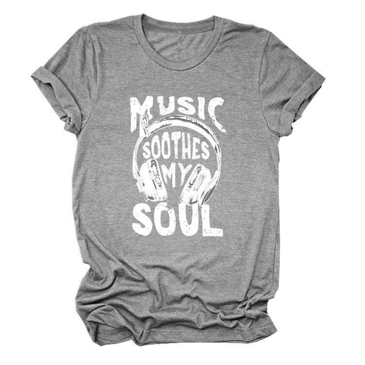 Personality trendy music soothes my ladies bottoming round neck short sleeve t-shirt