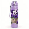 1PC Pansy Flower Pot Layout 750ml Color Plastic Sports Water Bottle Leakproof Flip Straw Lid For Sports Office Home Use