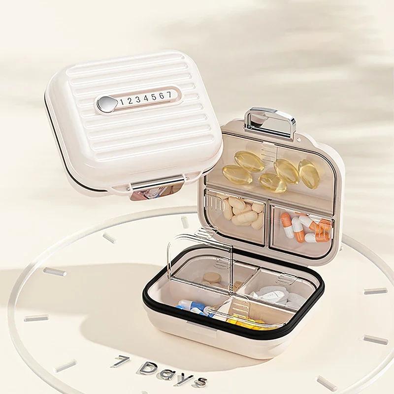 1 Stück 7 Fächer Mini Tragbare Pillendose Wöchentlicher Medikamenten-Vitamin-Aufbewahrungsorganizer Reise Tabletten Versiegelte Box Pillenetui Behälter