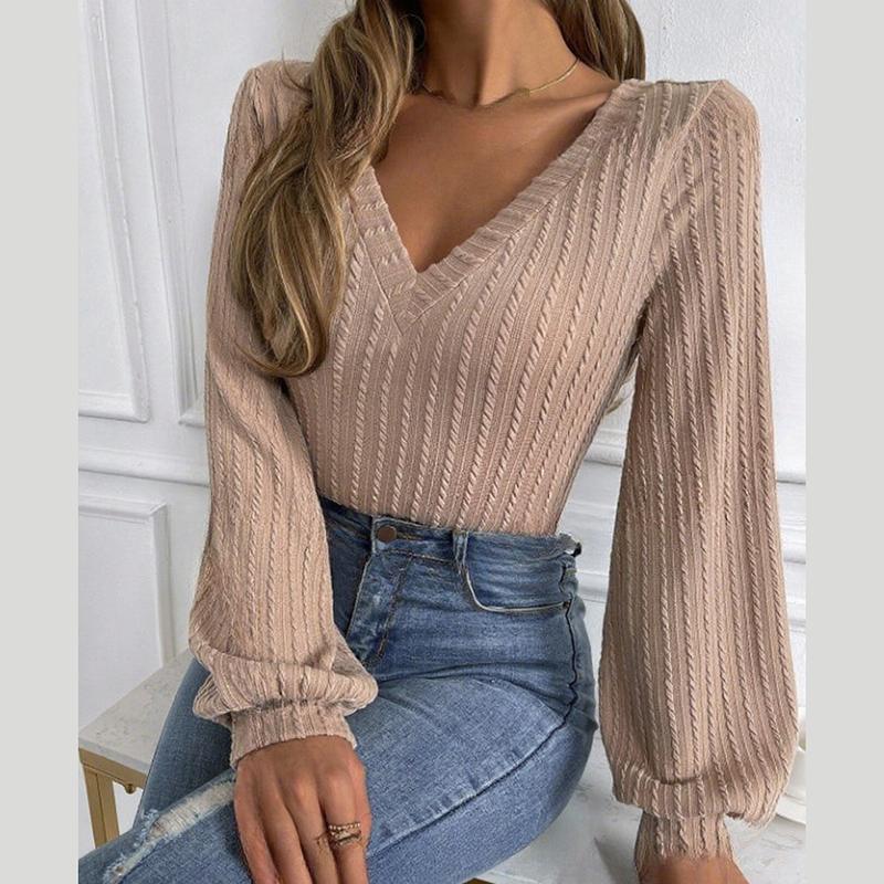 

Женский осенне-зимний пуловер с длинным рукавом, V-образным вырезом, однотонный, приталенного силуэта, топ XL