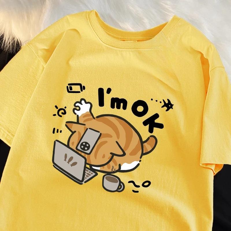 The Little Orange Cat Thinks It Can Still Hold on Print Women Tee Shirt T-Shirts Breathable Soft Clothes All-Match Tops