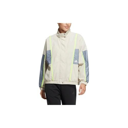 adidas Colorblock Striped Retro Sports Stand Collar Jacket for Women, Beige