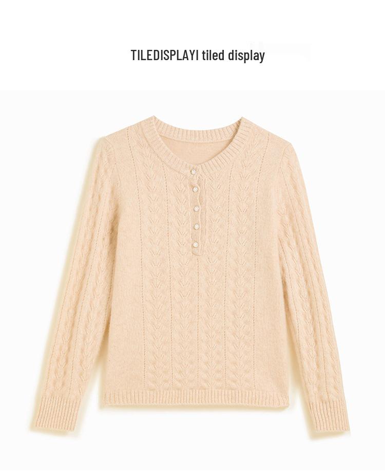 Women's Pure Cashmere Thickened Hollow Round Neck Sweater – Long Sleeve, Warm Knitwear for Autumn and Winter