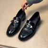 Metal Buckle Retro Commuter Small Leather Shoes Women's British Style Black Leather Leather