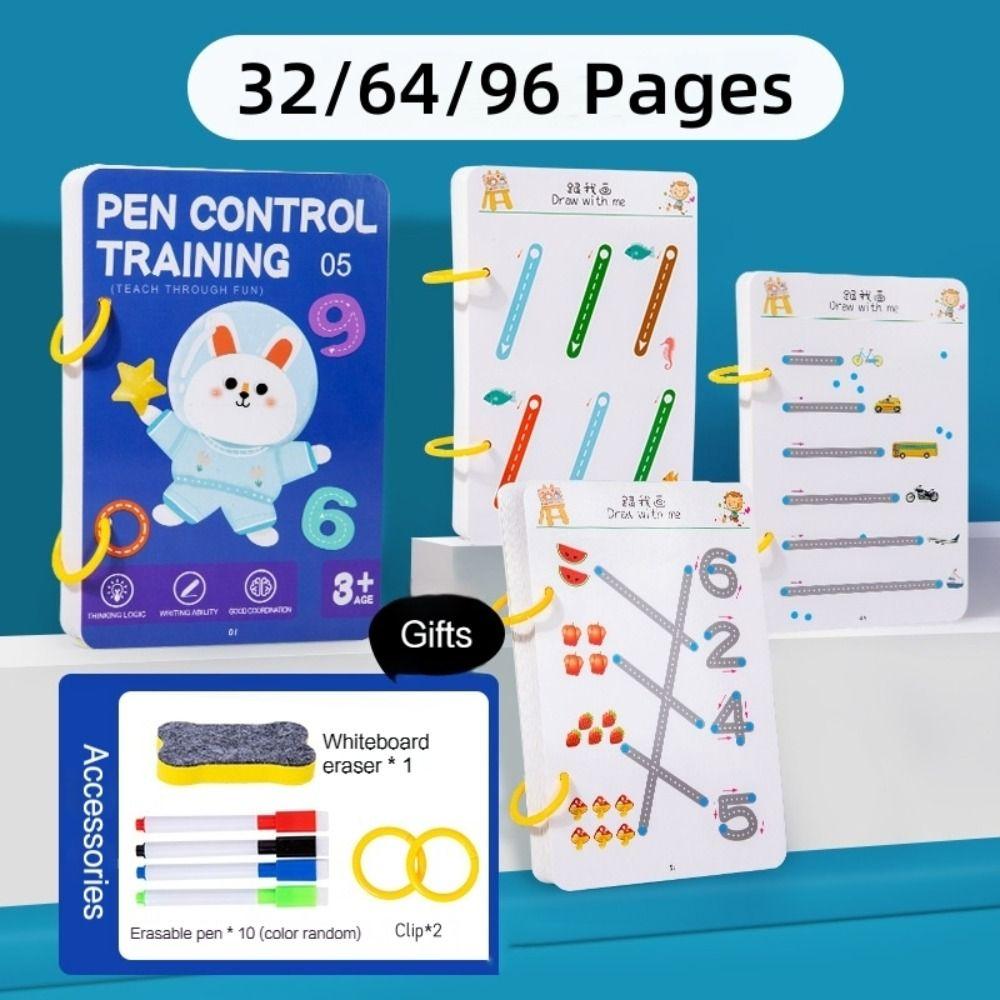 Reusable Magical Tracing Workbook Erasable Pen Control Training Book  Kids Practice