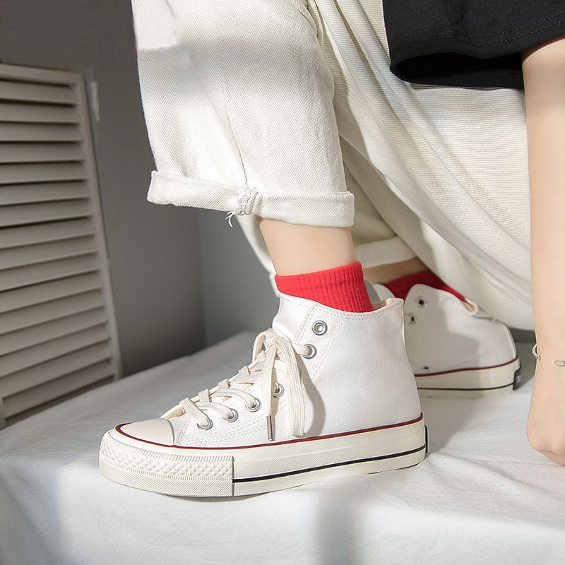 Thick-soled 1970 high-top canvas shoes women's versatile student cloth shoes 2025 new retro Harajuku board shoes white shoes