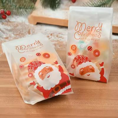 50pcs-Christmas Santa Cookie Bags Food Packing Gift Transparent Xmas Party Favors Holiday Snack Storage C Y Containers Plastic