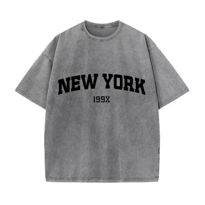 Retro Spłowiony Vintage T-shirt Nowy Jork 199X Nadrukowany T-shirt Moda dla Par Sportowy T-shirt Harajuku Codzienny Bawełniany Luźny Streetowe Góry