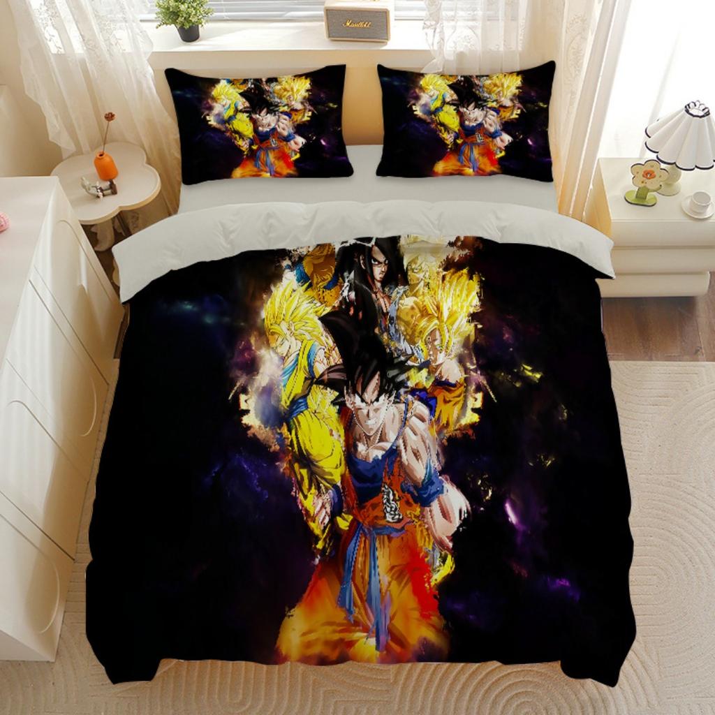 Японское Аниме Dragon Ball Постельное Белье Гоку Супер Сайян Пододеяльник Наволочка 2/3шт 3D Принты для Подростков Покрывало
