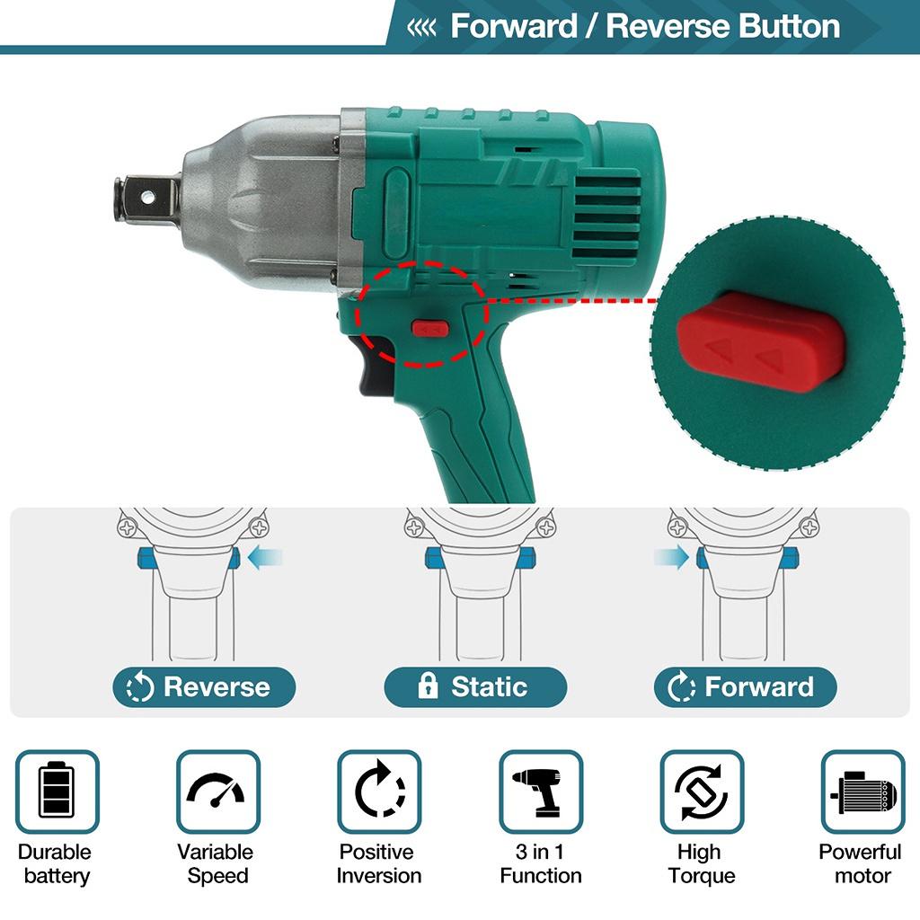 388vf 3/4 Inches Brushless Cordless Electric Impact Wrench 1900NM Power Tool with 19800Amh Li Battery