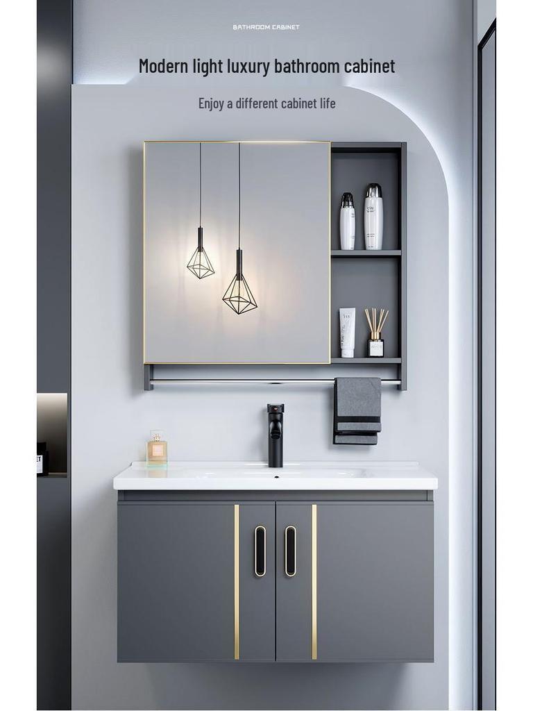 Small Wall-Mounted Bathroom Cabinet with Integrated Ceramic Washbasin