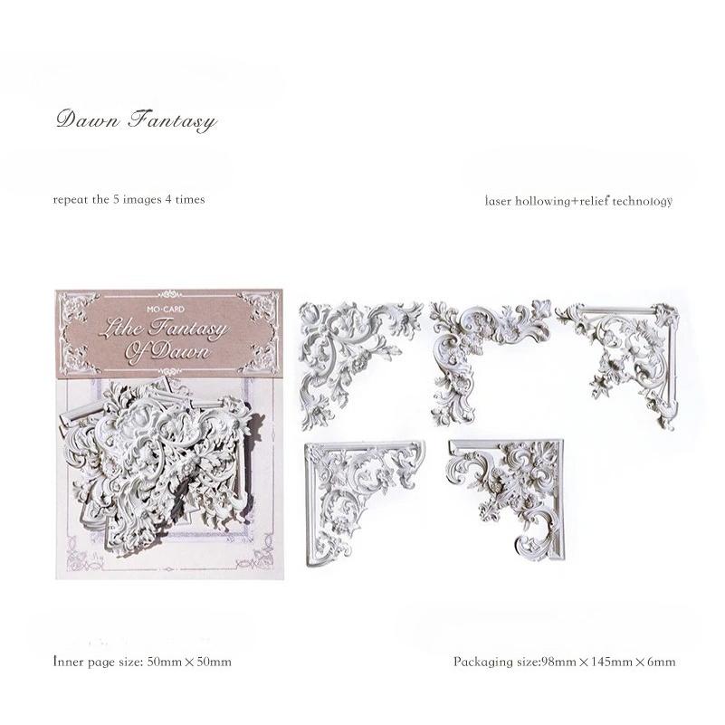 20pcs Vintage Corner Stickers European Style Flower Lace Hollow Materials Scrapbooking Deco Junk Journal Stationery Supplies