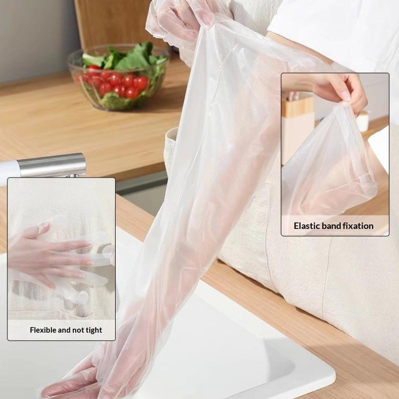 60cm Extra Long CPE Dishwashing Gloves Waterproof Thickened Anti-Slip Cuff for Kitchen Home Cleaning