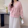 Women's V-Neck Gradient Rainbow Knit Cardigan - Loose-Fit Cable Knit Jacket for Spring & Autumn