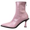 Good Han! Gentle Lavender Pointed High-heeled Short Boots Women's 2024 Autumn Patent Leather Spring and Autumn Single Boots