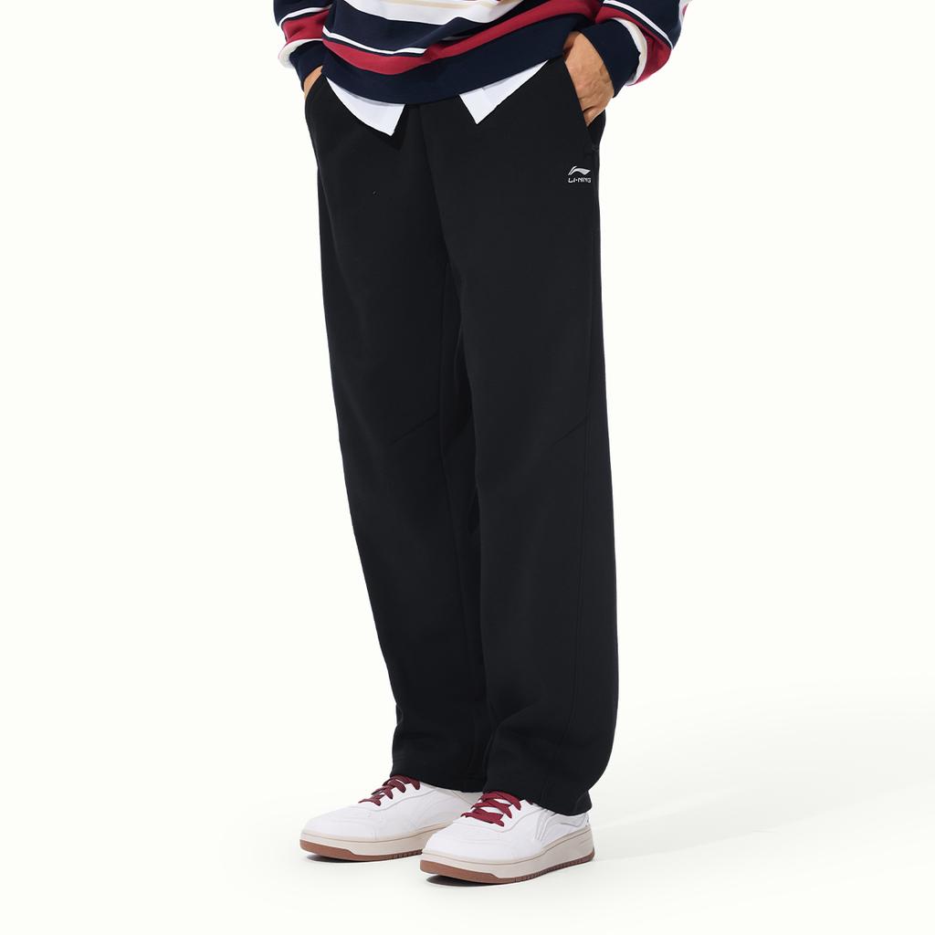 Li-Ning Simple Fleece Lined Warm Straight Leg Casual Pants Men Bottoms Black AKLV997-1