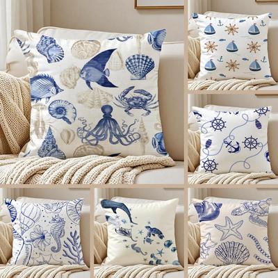 Federa per Cuscino Animali Marini Peluche Corto Setoso Stampa Double-Sided per Divano Tutte le Stagioni Arredamento Casa Regalo