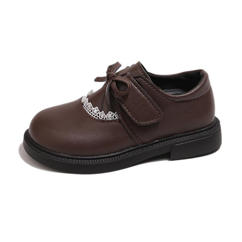 Sapatos de Princesa com Laço de Couro para Meninas com Sola Macia e Acabamento em Renda para Primavera e Outono
