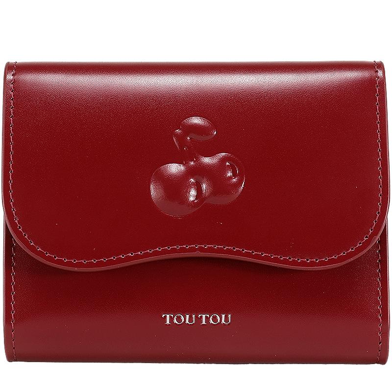 Toutou Вишнево-красный Кожаный Короткий Кошелек Cowhide Leather