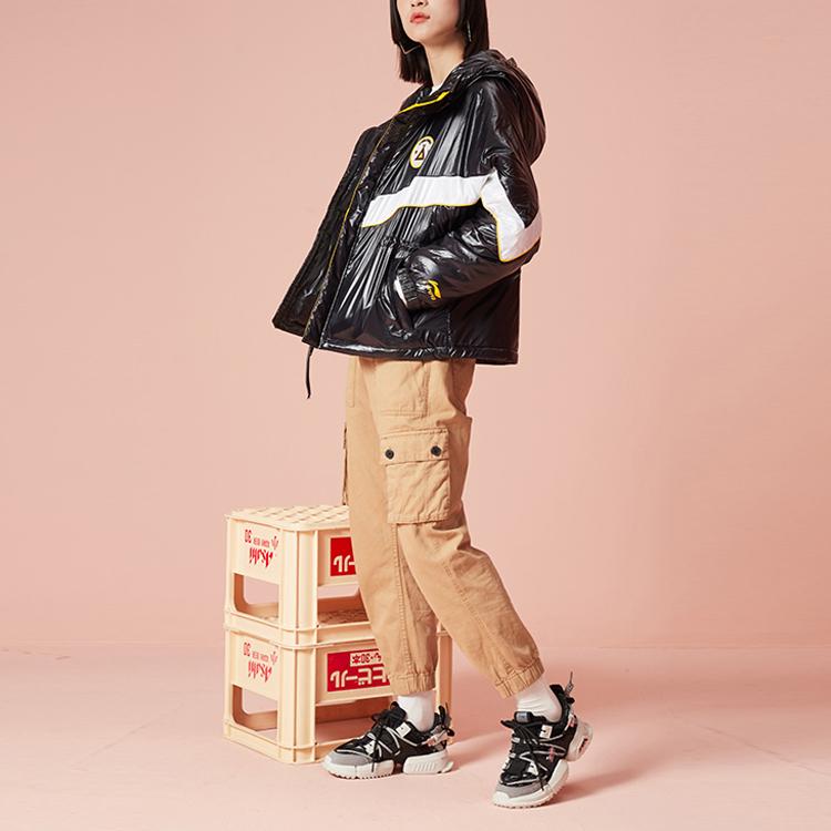 Li Ning Warm Hooded Loose Short Cotton Jacket Women Jacket Standard-Black AJMP548-1