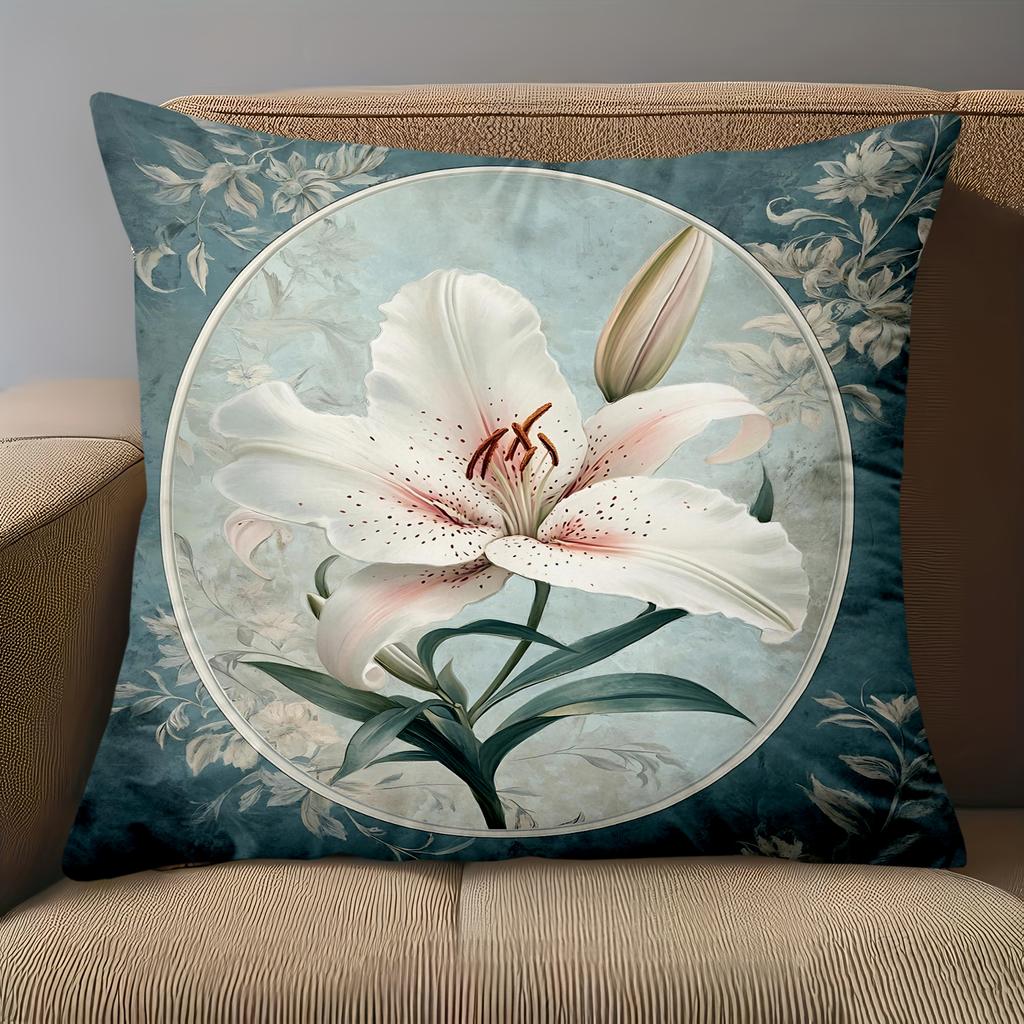 1 Stück Vintage Lilienblumen-Kissenbezug Muster Kissenbezug Geeignet für Sofa Schlafzimmer Auto Kissenbezug