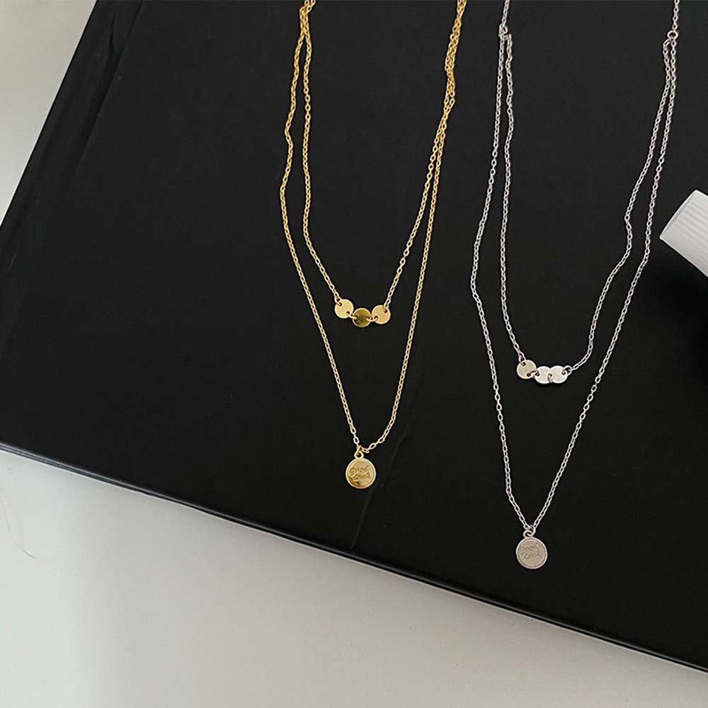 

Элегантное женское двухслойное корейское медное ожерелье с подвеской в ​​виде диска, цепочка на ключицу, модные украшения