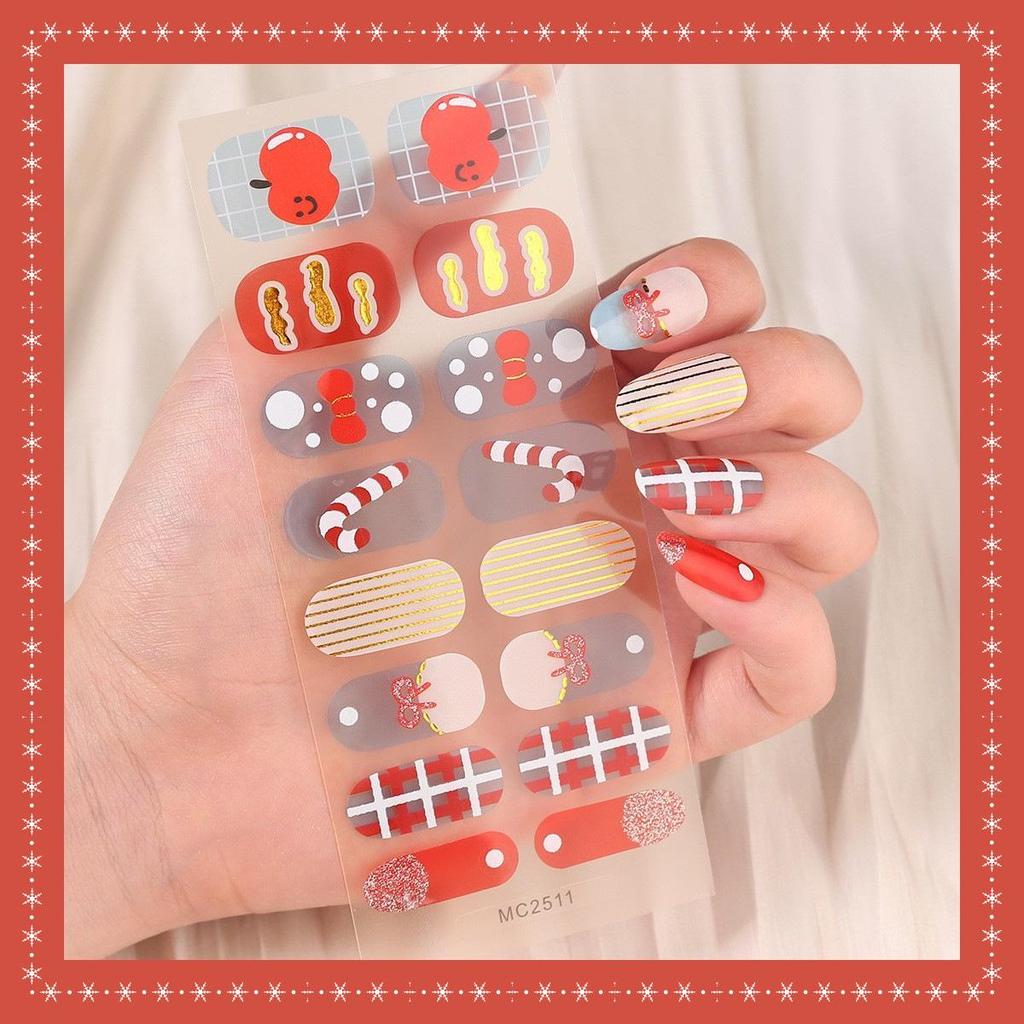 16-Finger French Christmas Gel Nail Stickers - No-Bake, European & American Fashion