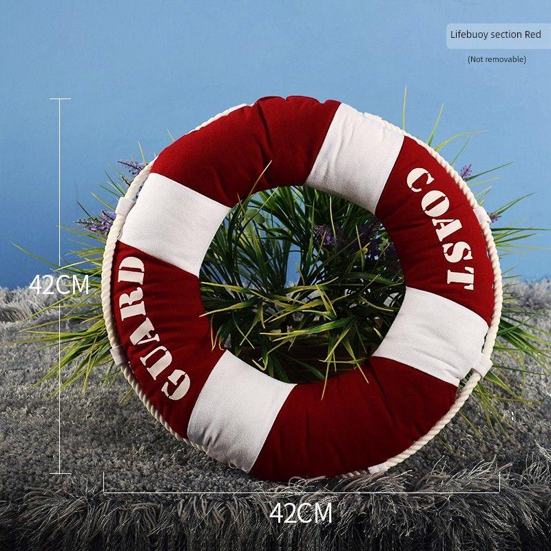 

Mediterranean Style Fabric Life Buoy Pillow Pillow with Pillow Core Bay Window Sofa Cushion Children s Room Decoration Pillow Red Life Buoy