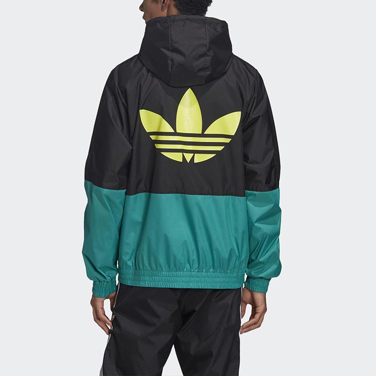 Adidas Originals Trefoil 2-Tones Lightweight Windbreaker With Logo Print Men Jackets Black Green GK5923