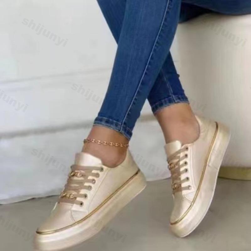 Fashion Size 43 Women's Shoes Lightweight Lace Up Platform Flats Soft Sole Non Slip Comfortable Women's White Casual Shoes