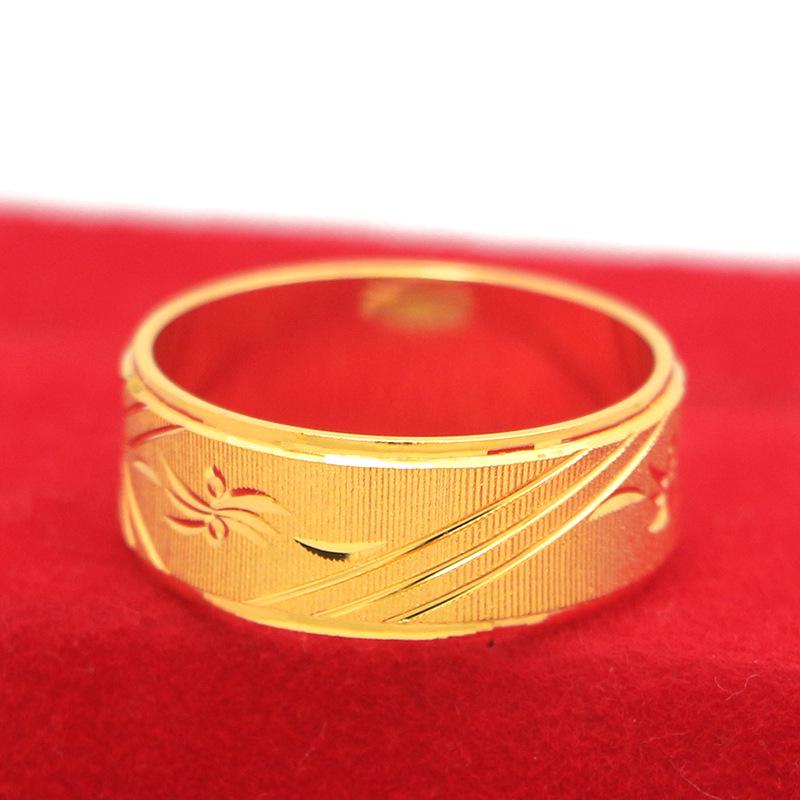Elegant 24K Gold Electroplated Couple Rings with Matte Carved Pattern for Men and Women
