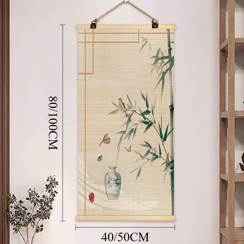 Chinese Bamboo Curtain Hanging Painting Bamboo Scroll Decorative Painting Hanging Paintings on The Entrance Wall Home Decoration