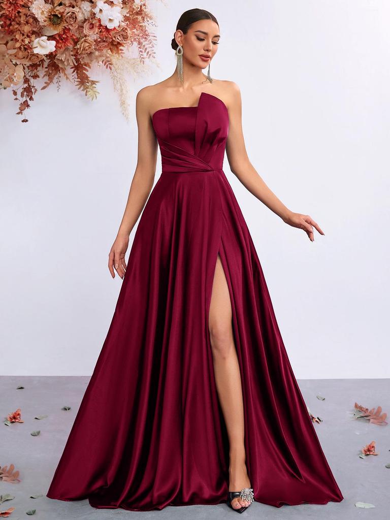 European & American Elegant Strapless Slim-Fit Slit Gown - Perfect for High-End Banquets & Evening Parties