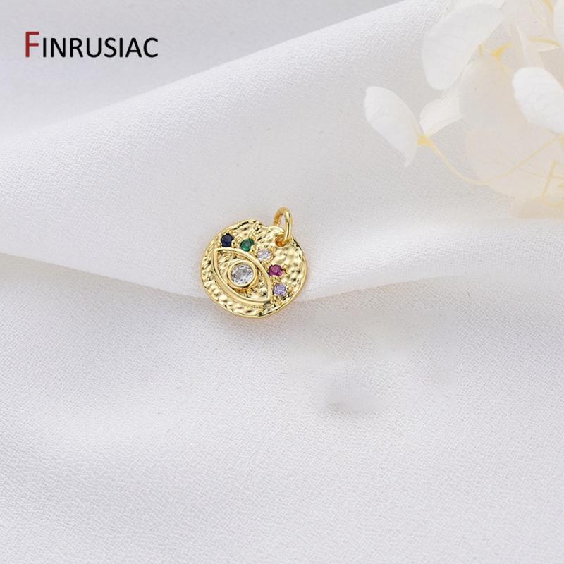 Fashion 14K Gold Plated Brass Inlaid Zircon Evil Eye Charms Round Pendants,DIY Jewelry Pendants Making Accessories Wholesale