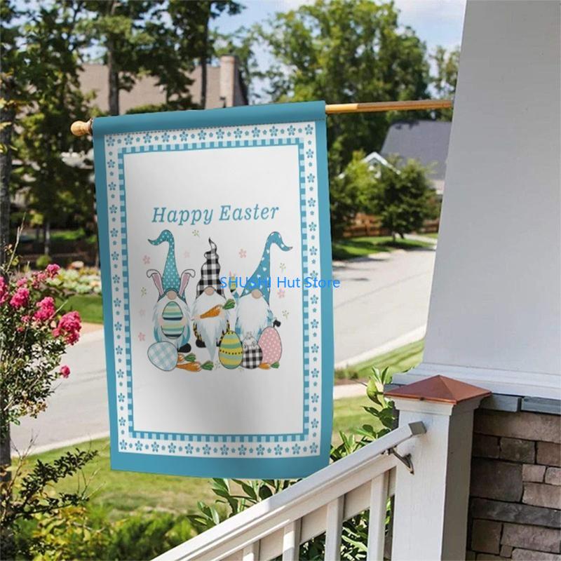 Home Garden Flag Colorful Cartoon Rabbit Gnomes Print Easter Non-Woven Yard for Banner Backdrop Party Deco D57B