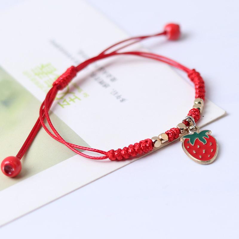 Strawberry Cherry Pendant Lucky Red Rope Braided Bracelet  Year Christmas Birthday Party Gift Fruit Accessory Bracelet
