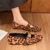 French Square Head Single Shoes Women's Leopard Print Flats 2025 New Metal Buckle with Mary Jane Shoes Small Fragrant Style