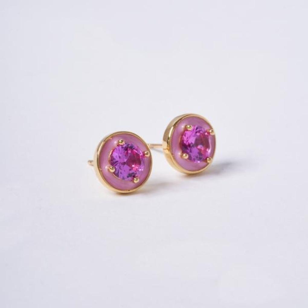 [POPTS] Pink Stone Basic Round Earrings OTE122526EYP