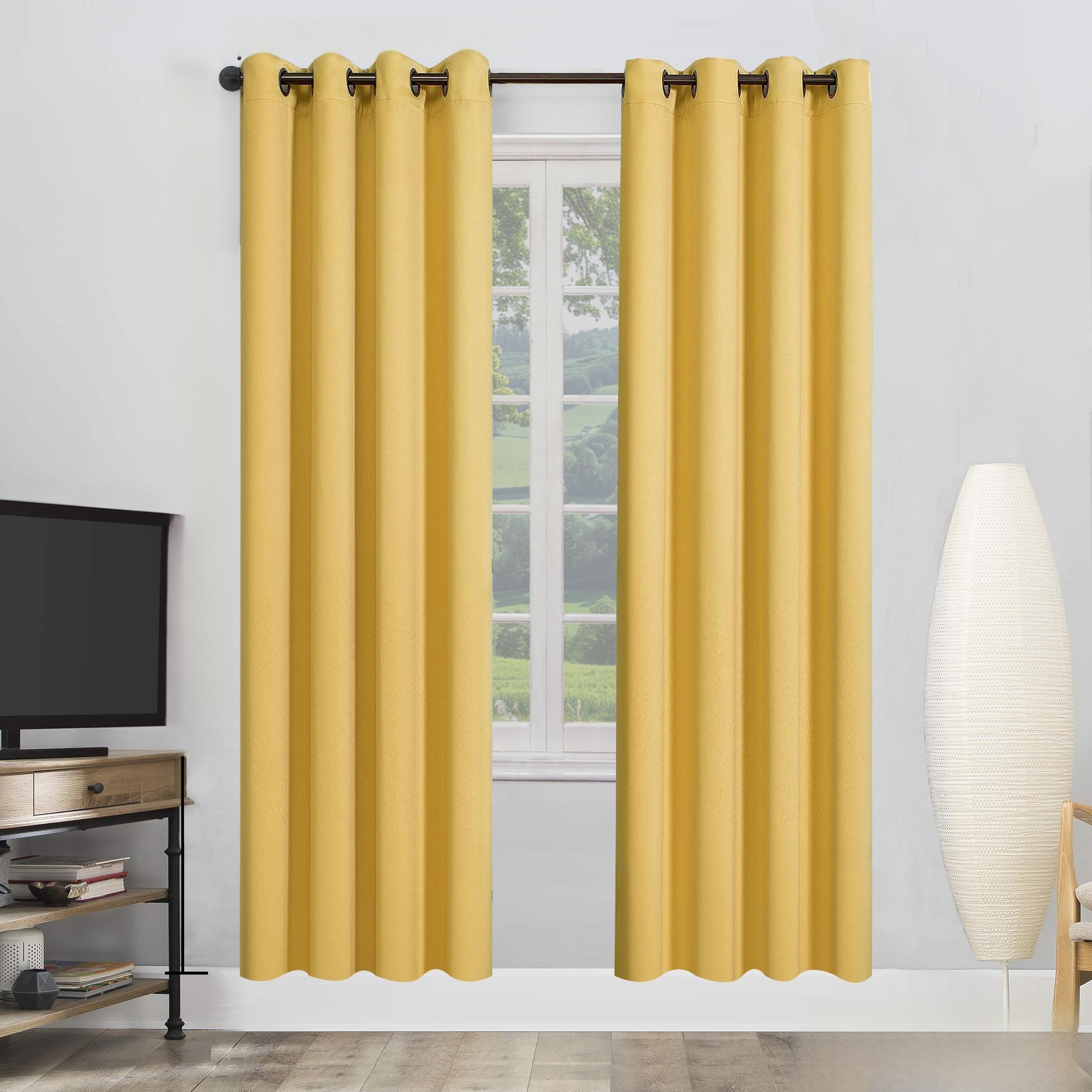 

1PC Yellow Blackout Curtains With Black TPU Interlining Thin and Light Drapery Panel for Bedroom Meetingroom Share Room Office 100*130 HOOK 1pcs