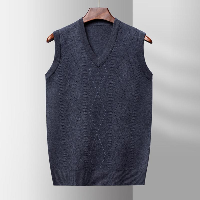 Autumn New Middle-aged and Old Men's V-neck Thick Vest Knitted Jacquard Vest Sleeveless Top Men's Wear