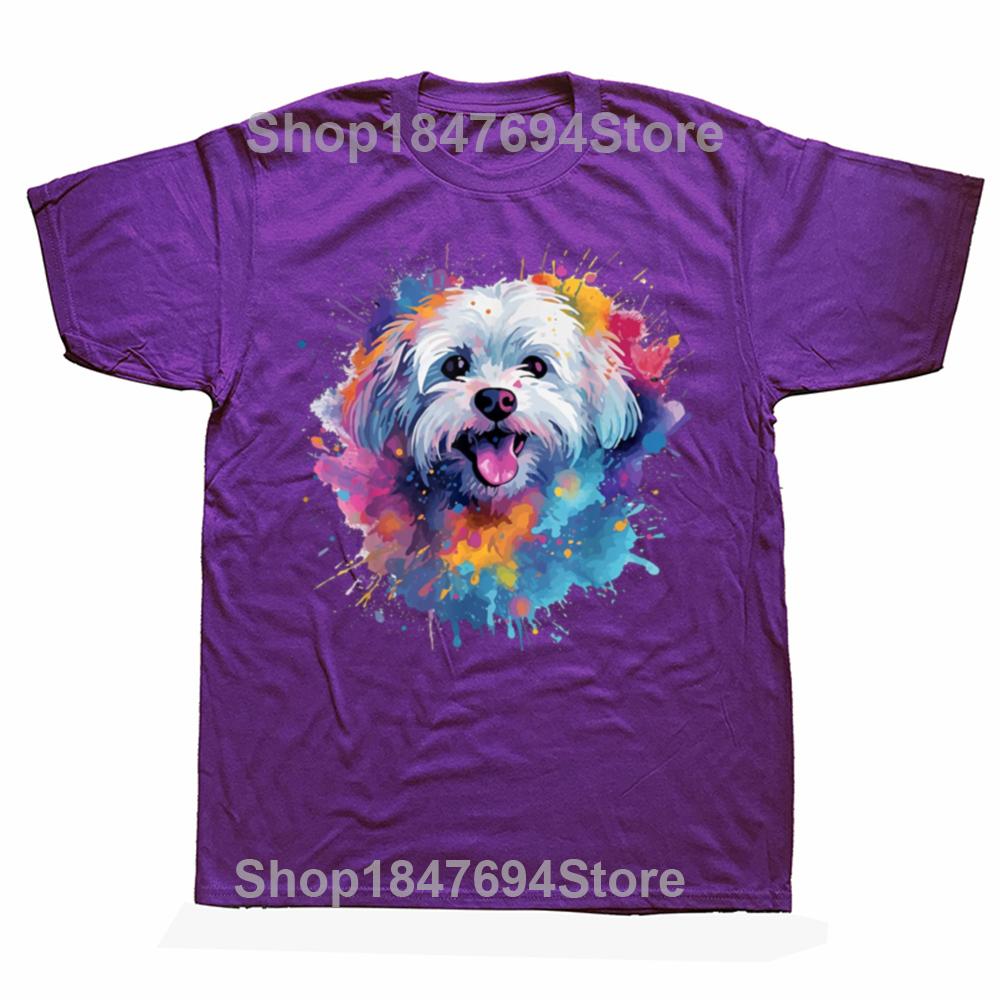 Funny Colorful Maltese Splash Art Dog Graphic T-shirts Men Women's Fashion Casual Tshirt 100% Cotton Loose Oversized T Shirt